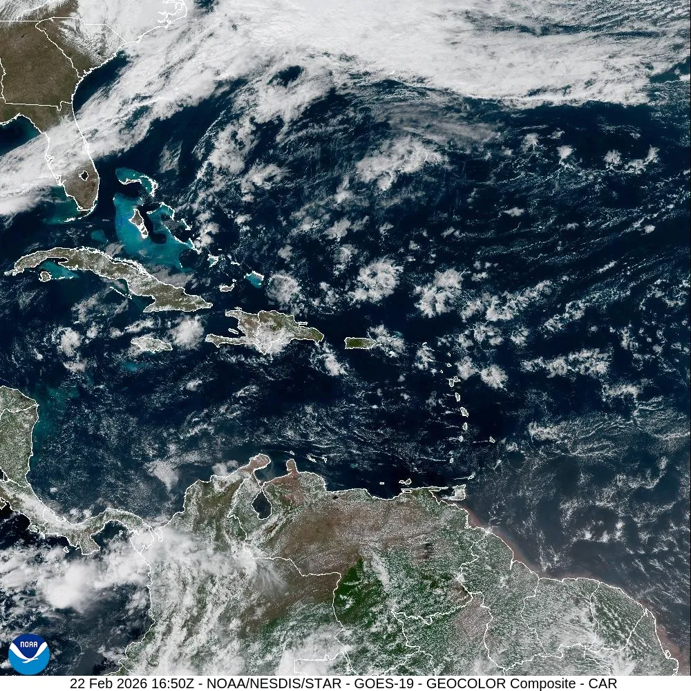 GOES‑19 Caribbean Sector – Geocolor – satellite animation (click play to start)
