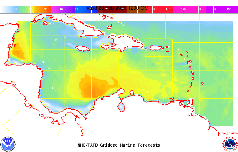 Caribbean 12-hr wind forecast – NHC/TAFB forecast map